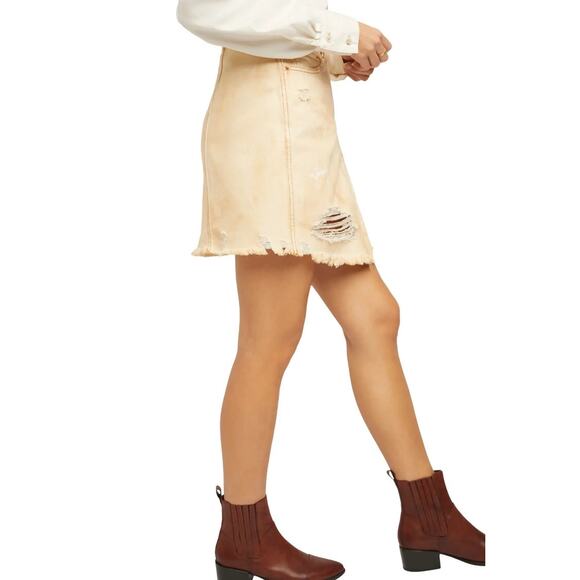 Free People Parker Wrap Denim Mini Skirt Butter Cream - Picture 11 of 16